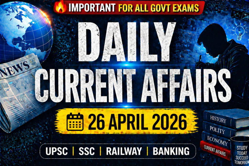 26 April 2026 Current Affairs in Hindi || TODAY CURRENT AFFAIRS, For all competative EXAMS -SSC,RAILWAY,BIHAR POLICE, BPSC, UPSC…